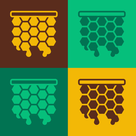 Pop art Honeycomb icon isolated on color background. Honey cells symbol. Sweet natural food. Vectorのイラスト素材