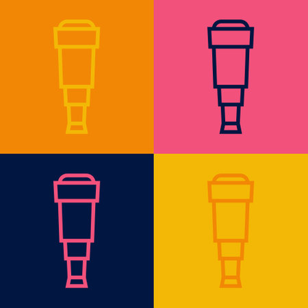 Pop art line Spyglass telescope lens icon isolated on color background. Sailor spyglass. Vectorのイラスト素材