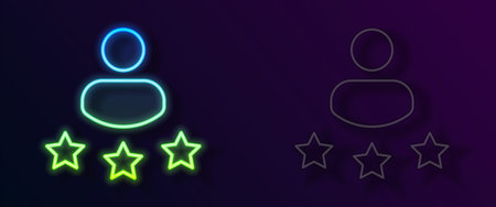 Glowing neon line Consumer or customer product rating icon isolated on black background. Vectorのイラスト素材