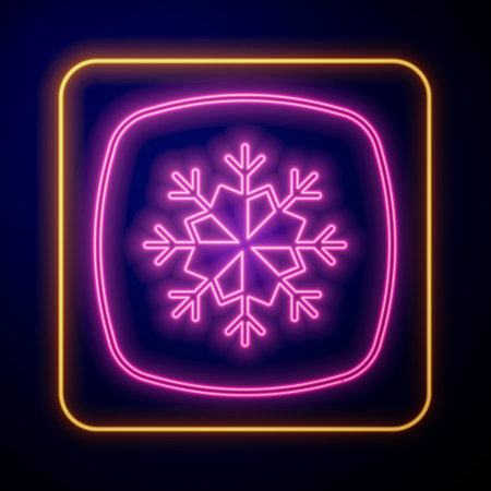 Glowing neon Snowflake icon isolated on black background. Merry Christmas and Happy New Year. Vectorのイラスト素材