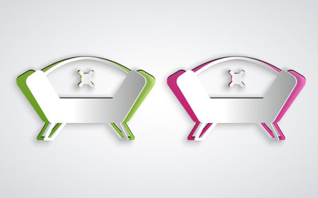 Paper cut Sofa icon isolated on grey background. Paper art style. Vectorのイラスト素材