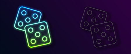 Glowing neon line Game dice icon isolated on black background. Casino gambling. Vectorのイラスト素材