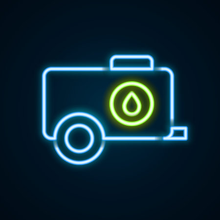 Glowing neon line Mobile water tank  icon isolated on black background. Water tank delivering water. Colorful outline concept. Vectorのイラスト素材