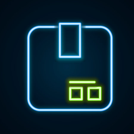 Glowing neon line Carton cardboard box icon isolated on black background. Box, package, parcel sign. Delivery and packaging. Colorful outline concept. Vectorのイラスト素材