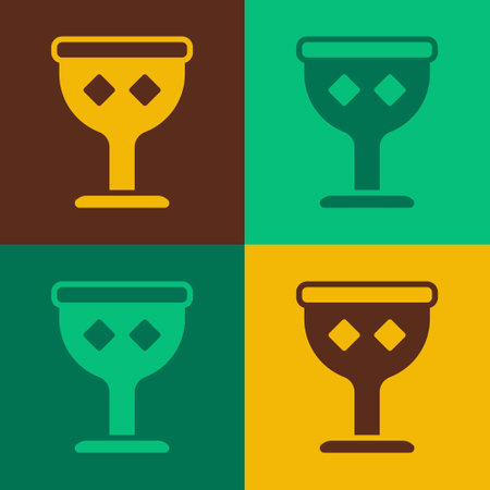 Pop art Medieval goblet icon isolated on color background. Holy grail. Vector