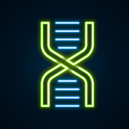 Glowing neon line DNA symbol icon isolated on black background. Colorful outline concept. Vectorのイラスト素材