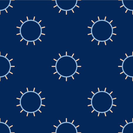 Line Sun icon isolated seamless pattern on blue background. Vector