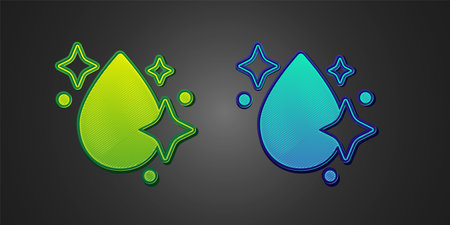 Green and blue Water drop icon isolated on black background. Vectorのイラスト素材