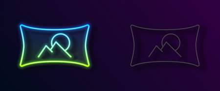Glowing neon line Wide angle picture icon isolated on black background. Panorama view. Vectorのイラスト素材