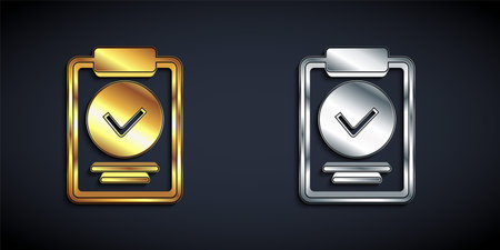 Gold and silver Medical prescription icon isolated on black background. Rx form. Recipe medical. Pharmacy or medicine symbol. Long shadow style. Vectorのイラスト素材