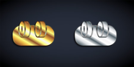 Gold and silver Sushi icon isolated on black background. Traditional Japanese food. Long shadow style. Vectorのイラスト素材