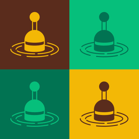 Pop art Fishing float in water icon isolated on color background. Fishing tackle. Vectorのイラスト素材