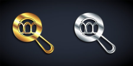 Gold and silver Dental search icon isolated on black background. Tooth symbol for dentistry clinic or dentist medical center. Long shadow style. Vectorのイラスト素材