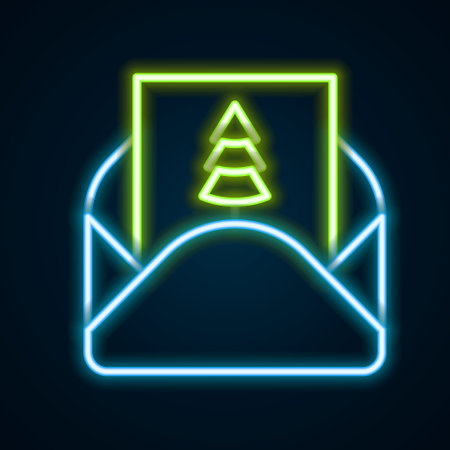 Glowing neon line Envelope with christmas party invitation card icon isolated on black background. Merry Christmas and Happy New Year. Colorful outline concept. Vectorのイラスト素材
