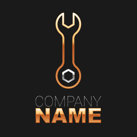 Line Wrench spanner icon isolated on black background. Spanner repair tool. Service tool symbol. Colorful outline concept. Vectorのイラスト素材
