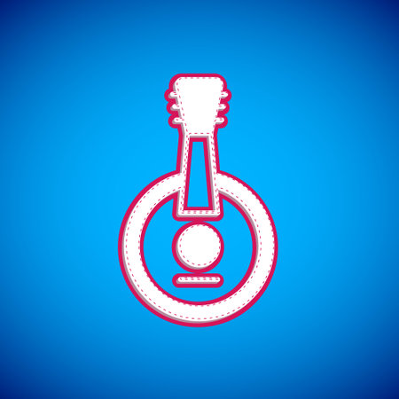 White Banjo icon isolated on blue background. Musical instrument. Vectorのイラスト素材