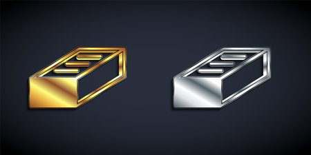 Gold and silver Brick icon isolated on black background. Long shadow style. Vectorのイラスト素材
