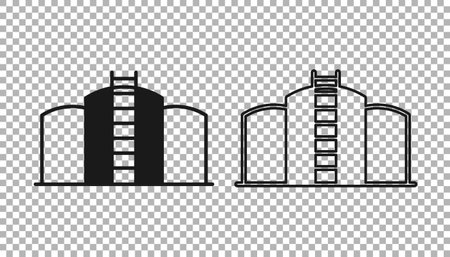 Black Oil tank storage icon isolated on transparent background. Vessel tank for oil and gas industrial. Oil tank technology station. Vectorのイラスト素材