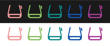Set Smart glasses mounted on spectacles icon isolated on black and white background. Wearable electronics smart glasses with camera and display. Vectorのイラスト素材