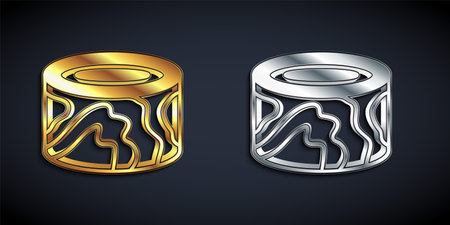 Gold and silver Wooden logs icon isolated on black background. Stack of firewood. Long shadow style. Vectorのイラスト素材
