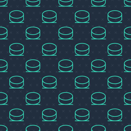 Green line Hockey puck icon isolated seamless pattern on blue background. Vectorのイラスト素材