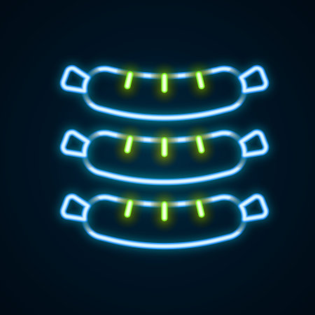 Glowing neon line Sausage icon isolated on black background. Grilled sausage and aroma sign. Colorful outline concept. Vectorのイラスト素材