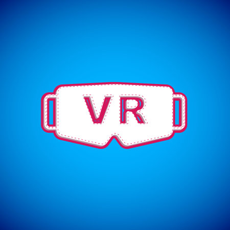 White Virtual reality glasses icon isolated on blue background. Stereoscopic 3d vr mask. Optical head mounted display. Vectorのイラスト素材