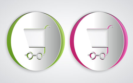 Paper cut Shopping cart icon isolated on grey background. Online buying concept. Delivery service sign. Supermarket basket symbol. Paper art style. Vectorのイラスト素材
