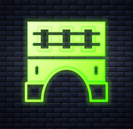Glowing neon Bridge for train icon isolated on brick wall background. Vectorのイラスト素材