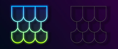 Glowing neon line Roof tile icon isolated on black background. Vectorのイラスト素材