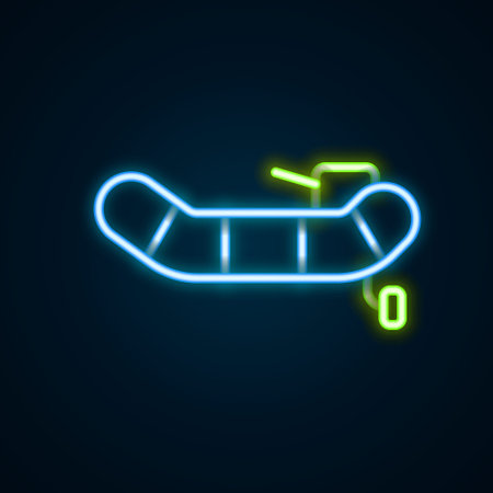 Glowing neon line Inflatable boat with outboard motor icon isolated on black background. Colorful outline concept. Vectorのイラスト素材