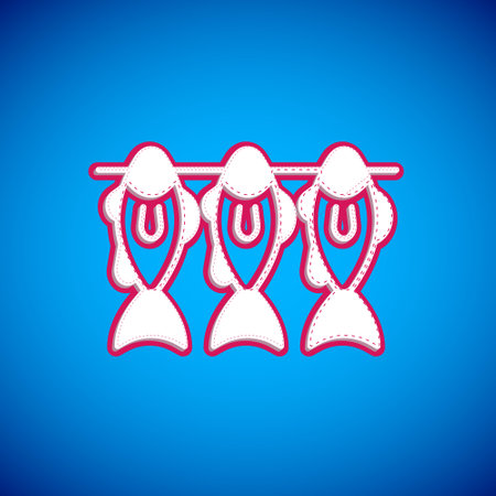 White Dried fish icon isolated on blue background. Vectorのイラスト素材