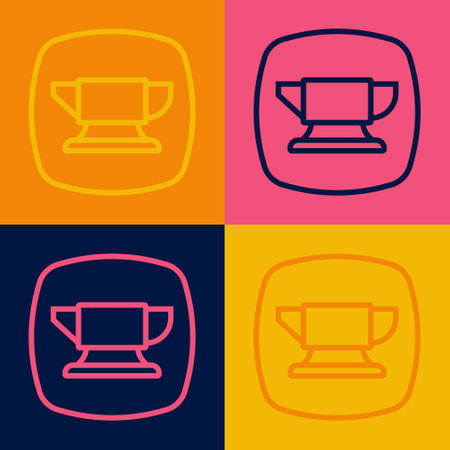 Pop art line Blacksmith anvil tool icon isolated on color background. Metal forging. Forge tool. Vectorのイラスト素材