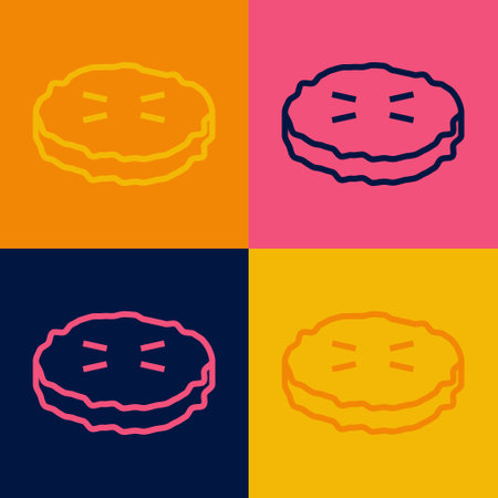 Pop art line Homemade pie icon isolated on color background. Vectorのイラスト素材