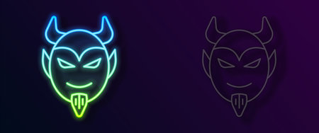 Glowing neon line Devil head icon isolated on black background. Happy Halloween party. Vectorのイラスト素材
