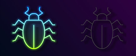 Glowing neon line Colorado beetle icon isolated on black background. Vectorのイラスト素材