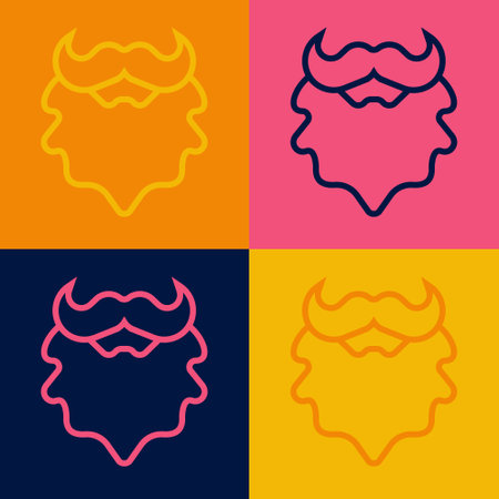 Pop art line Mustache and beard icon isolated on color background. Barbershop symbol. Facial hair style. Vectorのイラスト素材