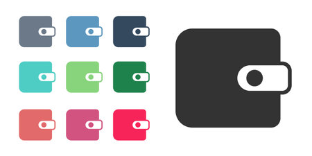 Black Wallet icon isolated on white background. Purse icon. Cash savings symbol. Set icons colorful. Vectorのイラスト素材
