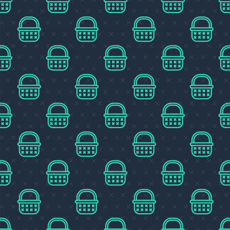 Green line Wicker basket icon isolated seamless pattern on blue background. Vectorのイラスト素材
