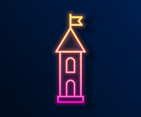 Glowing neon line Castle tower icon isolated on black background. Fortress sign. Vectorのイラスト素材