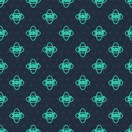 Green line 360 degree view icon isolated seamless pattern on blue background. Virtual reality. Angle 360 degree camera. Panorama photo. Vectorのイラスト素材