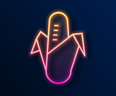 Glowing neon line Corn icon isolated on black background. Vectorのイラスト素材