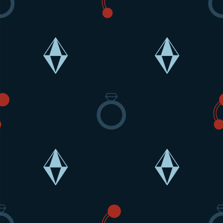 Set Piercing, Diamond engagement ring and Gem stone on seamless pattern. Vectorのイラスト素材