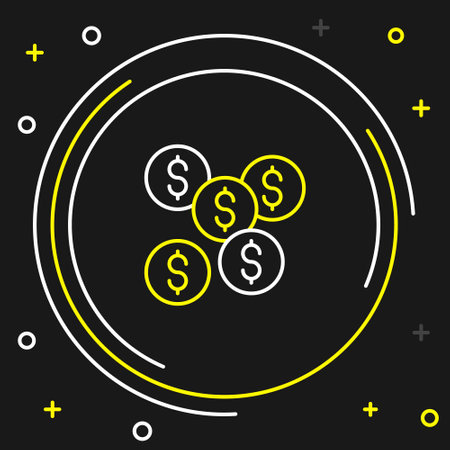 Line Dollar symbol icon isolated on black background. Cash and money, wealth, payment symbol. Casino gambling. Colorful outline concept. Vectorのイラスト素材