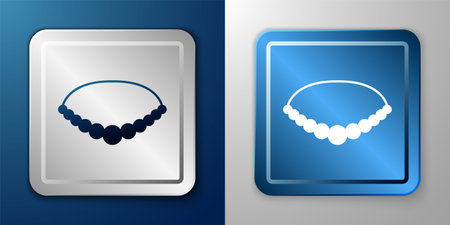 White Pearl necklace icon isolated on blue and grey background. Silver and blue square button. Vectorのイラスト素材