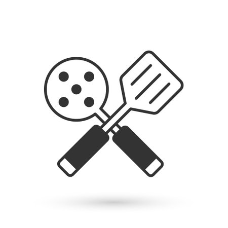 Grey Spatula icon isolated on white background. Kitchen spatula icon. BBQ spatula sign. Barbecue and grill tool. Vectorのイラスト素材