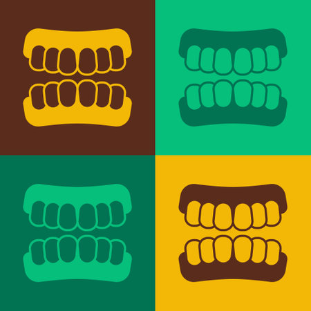 Pop art Dentures model icon isolated on color background. Teeth of the upper jaw. Dental concept. Vectorのイラスト素材