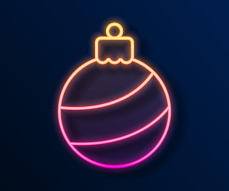 Glowing neon line Christmas ball icon isolated on black background. Merry Christmas and Happy New Year. Vectorのイラスト素材
