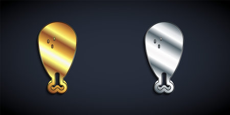Gold and silver Chicken leg icon isolated on black background. Chicken drumstick. Long shadow style. Vectorのイラスト素材