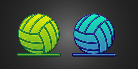 Green and blue Volleyball ball icon isolated on black background. Sport equipment. Vectorのイラスト素材
